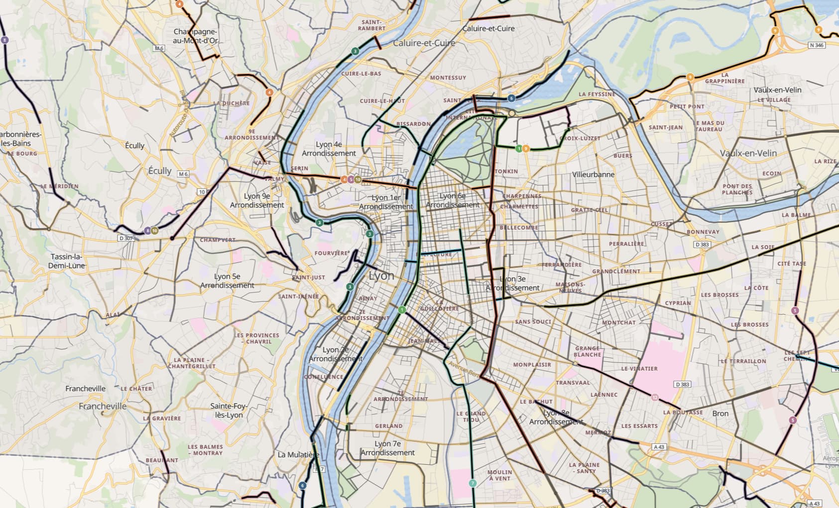 Cliquer pour voir la carte des aménagements cyclables dans la Métropole de Lyon